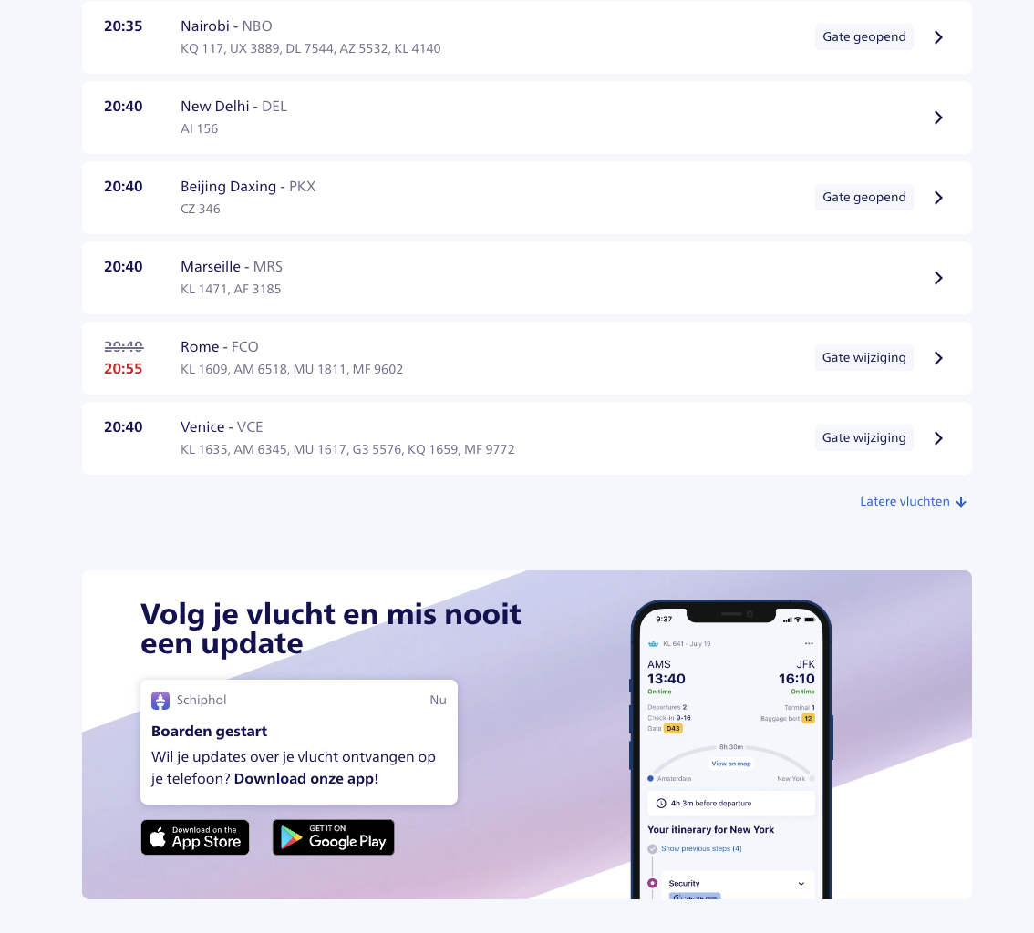 Schiphol Website